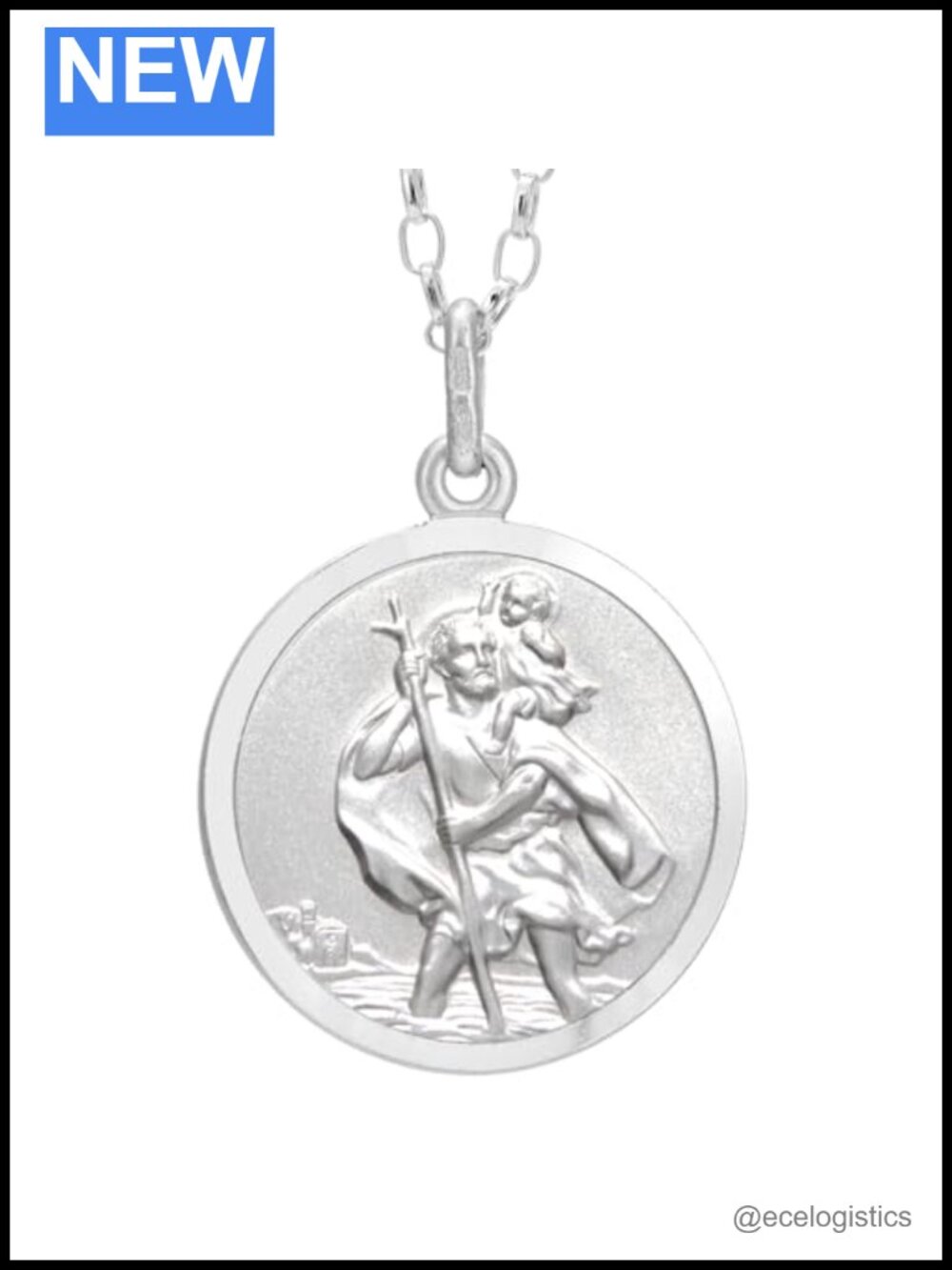 925 Sterling Silver St Christopher Necklace 18mm Medal 18" Chain